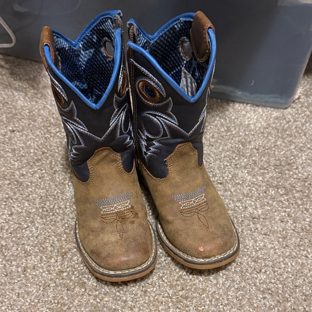 Brown & blue toddler boys Western Cowboy Boots
